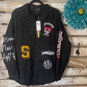 SCREENSHOT Shacket men's casual flannel shirt jacket in black. Medium BNWT